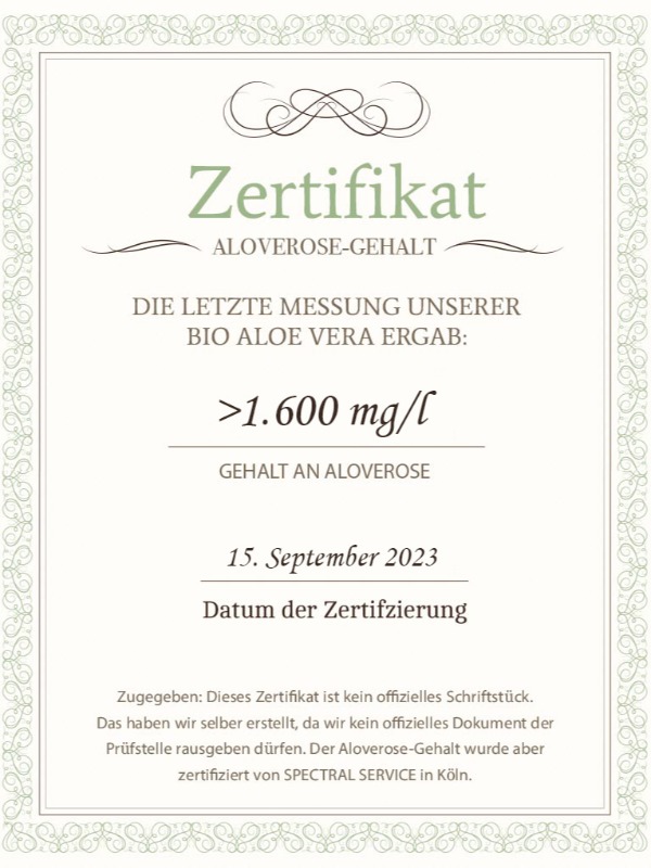 Bio Aloe Vera Direktsaft 500 ml von der BIO Farm Mallorca
